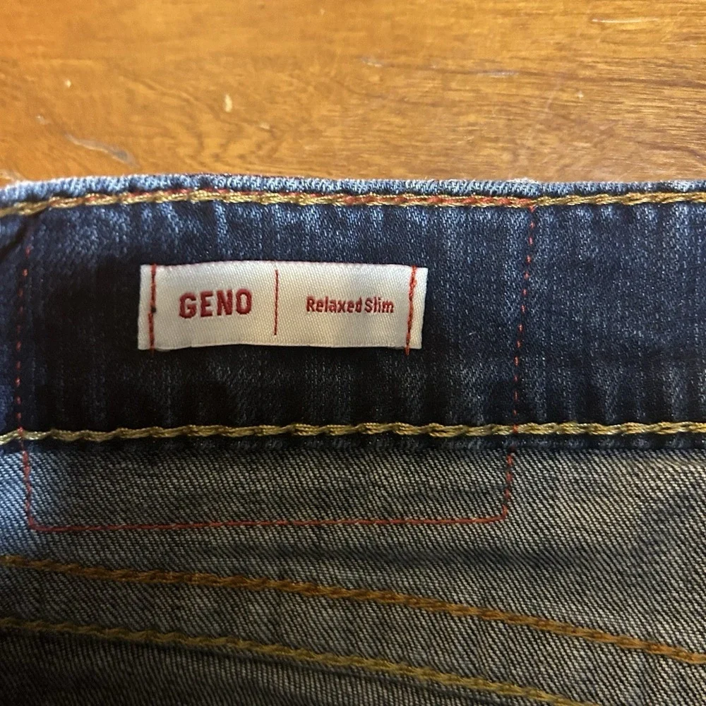 True Religion Mens 34x32 Geno Relaxed Slim Jeans Blue Stretch Logo RN112790